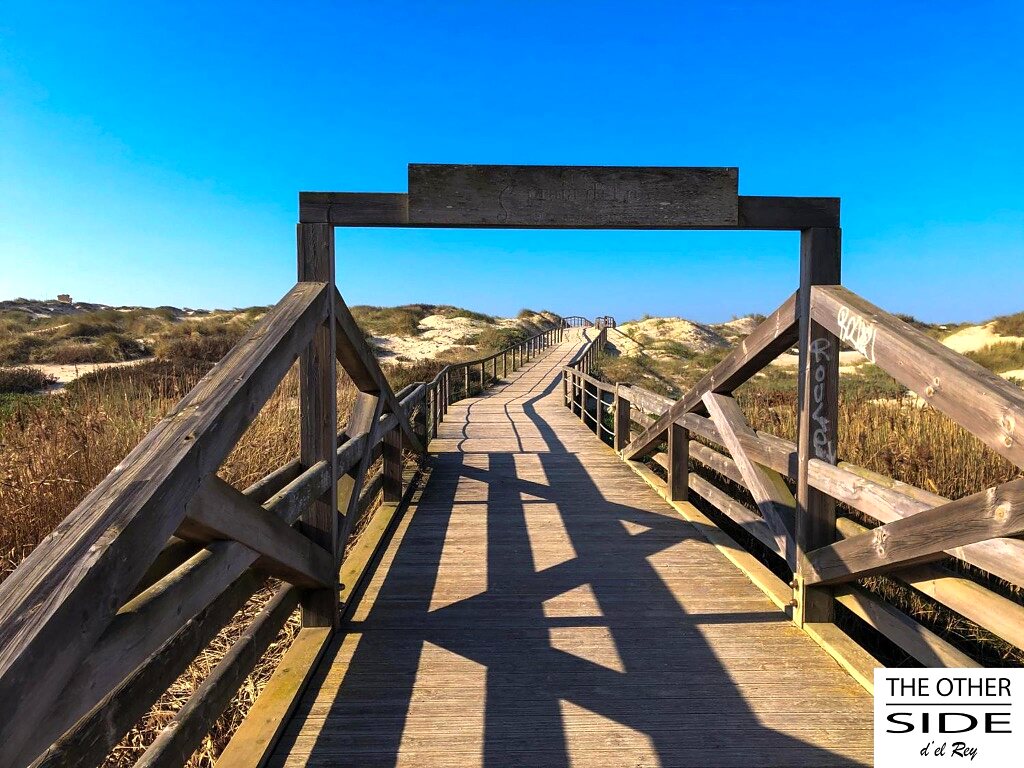 The wooden boardwalk to the beach